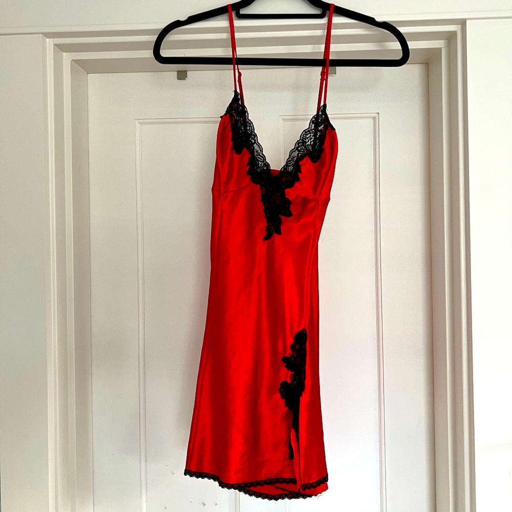 Red and black lace and silk lingerie nighty Valentine’s Day